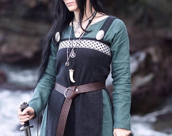 Viking Hangerock Apron Dress Wool, Garb, Serk, Norse, SCA, HEMA, LARP knotwork trim Celtic Slavic Renaissance, Reenactment