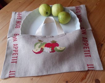 Embroidered linen bag apples
