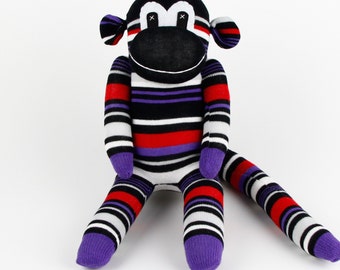 Handmade Purple Navy Striped Sock Monkey Stuffed Animal Doll Baby Gift Toys