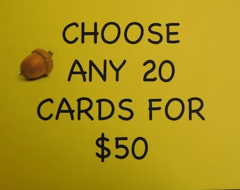 Card Sale - twenty cards sale - 20 for 50 - Handmade Greeting Card Sale Any 20 Individual Cards for 50