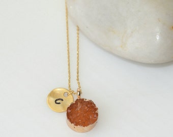 Red Druzy Necklace, Gold Jewelry, Personalized Jewelry, Gold Necklace