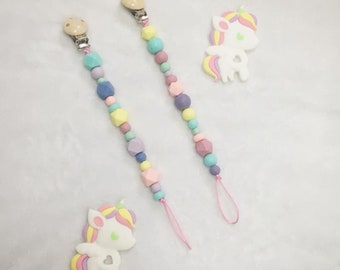 Rainbows and Unicorns Pacifier Clip