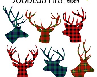 Tartan Deer Silhouettes Clip Art for Scrapbooking Card Making Cupcake Toppers Paper Crafts