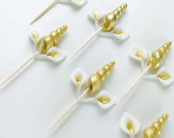 Gold Unicorn Horn and Gold Ears Cupcake Fondant Toppers | Fondant Unicorn Cupcake Toppers | Sugar Unicorn themed party decoration Birthday