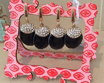 Gold Diamanté Dropper Earrings With Black dropper