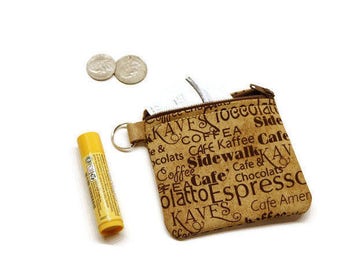 Coffee theme pouch keychain coin purse, coffee theme gift, stocking stuffer, under 10 gift.