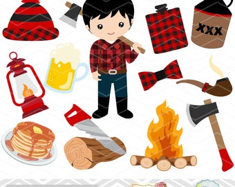 Instant Download lumberjack Clip Art, Paul Bunyan Clipart, Lumber jill Digital Clipart, Lumberjack Digital Clipart, Camping Clip Art 0168