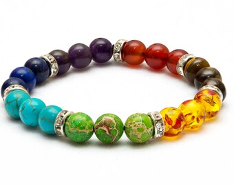 7 Chakra Bracelet. Healing Beads Jewellery. Natural Reiki gift.