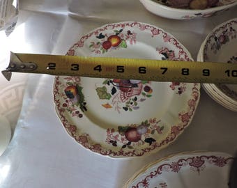 Vintage Masons England Ironstone Fruit Bsket Luncheon Plates 1935-36 Cranberry Red Sold in Pairs