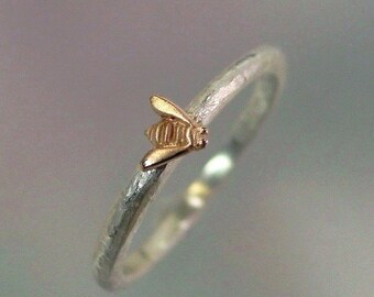 Bee Ring, Rose Gold Bee, Stacking Ring, Honey Bee, Sterling Silver, Tiny Gold Bee, Pink Gold, Made to order