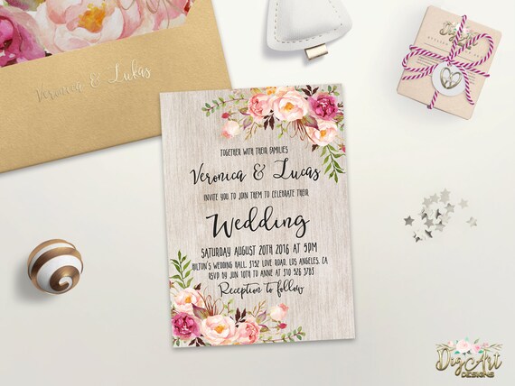 Floral Wedding Invitation Printable Rustic Suite Boho Chic Invite Spring Set DIY Floral Wedding Invitation Printable Rustic Suite Boho Chic Invite Spring Set DIY