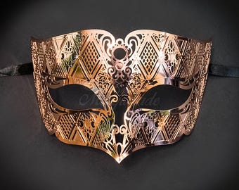 Men's Masquerade Mask, Metal Mask, Rose Gold Masquerade Ball Mask, Men's Mask, Men's Rose Gold Mask