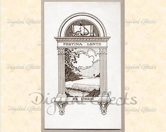 VINTAGE BOOKPLATE Printable Bookplates Ex-Libris in Sepia, Printable Instant Digital Download Image, Ephemera, handmade bookplates, #079