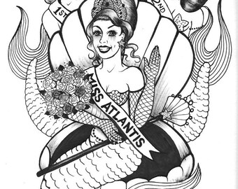 Original art Ink drawing - Pageant Mermaid