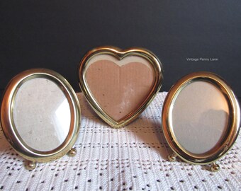 3 Picture Frame Lot, Solid Brass, Photo Frames, Miniature Frames, Mini Picture Frames