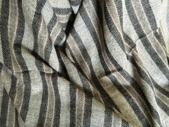 Gray stole shawl wrap scarf with dark gray & brown striped woven in soft lightweight Sheep Merino wool hand woven