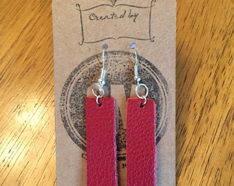 Handmade Red Leather Earrings With Nickel Free Hooks