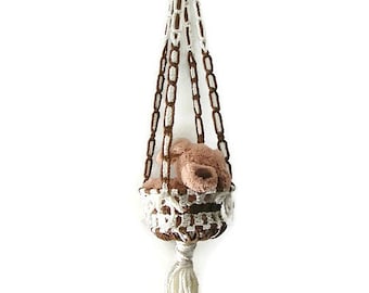 Hippie nursery decor Modern macrame Hanging basket storage Macrame basket hanger Brown macrame hanger Hanging toy storage Playroom decor