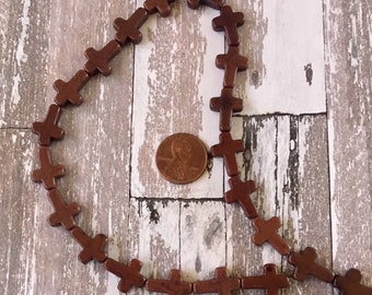 Crosses Brown Tiny Howlite Stone Strand, Jewelry, Craft Supplies (1 Strand)