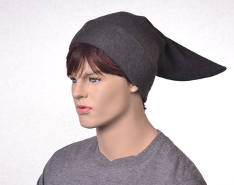 Dark Gray Elf Hat Short Pointed Stocking Cap Costume Hat Charcoal Grey Dwarf
