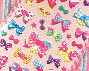 Kawaii bows sticker sheet - kawaii puffy sticker sheet