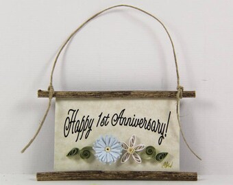 Happy 1st Anniversary Paper Quilled Magnet 521, Husband and Wife Gift, Kitchen Decor, Anniversary Ornament, 3D Paper Quilling, Couples Gift