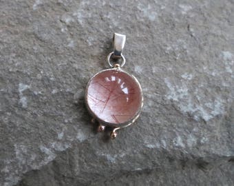 Sterling Silver, 14K Rose Gold and Rutilated Quartz Pendant