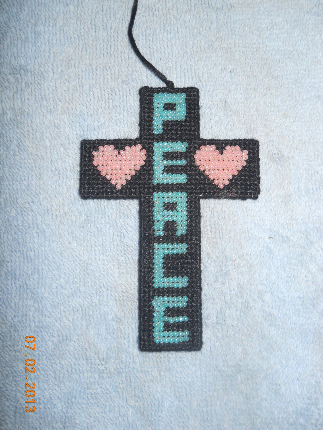 Crosses beaded religious plastic canvas wall hanging