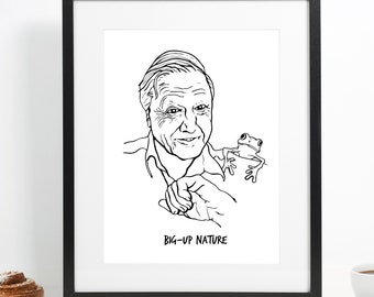 David Attenborough 'Atten-Brother' Illustration art poster print A3
