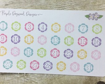 Patterned (Stripes and Polka Dots) Flower Date Stickers