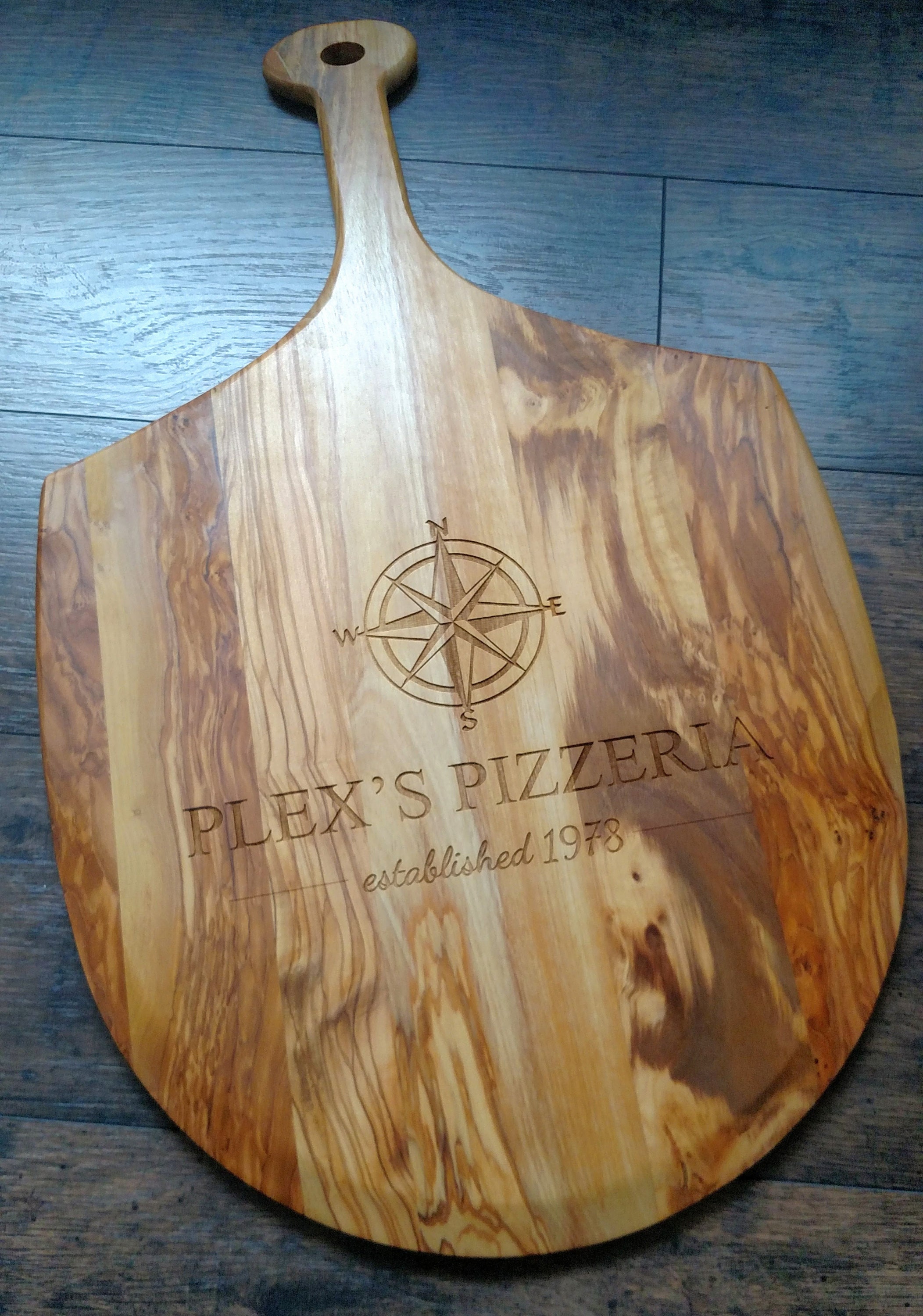 Engraved Personalized Coordinates Olive Wood Pizza Board