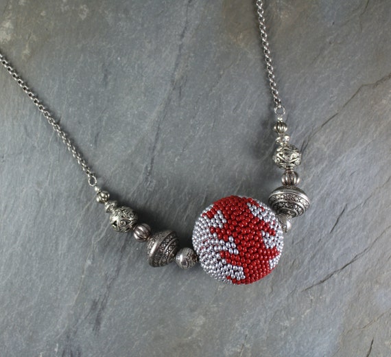 Boho Chic ~ Rustic Romantic ~ Large Hand Beaded Bead necklace ~ Artisan Handcrafted