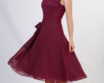 Short burgundy lace dress Short bridesmaid dress Short burgundy bridesmaid dress 5+ colors Knee length dress under 50