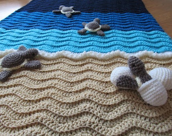 Custom Crochet Sea Turtle Beach Baby Blanket