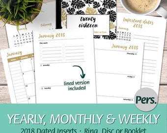 2018 Week On Two Pages Horizontal, Monday and Sunday Start Calendars, Weekly Tasks- Ring, Disc and Booklet - Printable Planner Insert, PDF