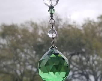 Green crystal prism suncatcher, rearview mirror suncatcher, car decor, car accessories, ornament, car gifts