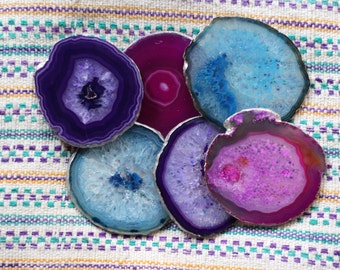 Agate Coaster Set - GOLD or SILVER Edge - Coasters - Set of 6 - Housewarming Gift - Wedding Gift