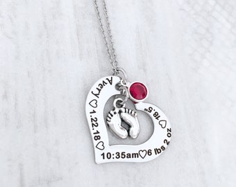 Gift for First Time Mom - Push Present - Birthday Gift for New Mom - Baby Birth Stat Gift - Necklace for Mom - Personalized Mom Jewelry