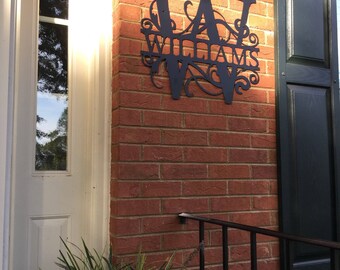 22" wide - LARGE Weatherproof Monogram House Sign, Monogrammed Wreath, Door Monogram, Front Door Wreath, Custom Name Sign, Metal Letters