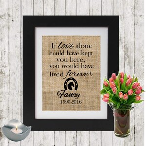 Burlap Personalized Horse Memorial - IF LOVE ALONE - Loss of a Horse - Horse Name and Dates - In Memory of a horse - Horse Sympathy - Burlap