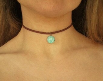 Leather choker, brown leather choker, beaded choker, leather choker necklace, turquoise choker, leather choker wrap, leather chocker