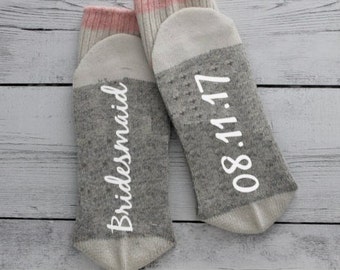 Bridesmaid gift, Bride, Wedding, Bridesmaid gift, maid of honor gift, socks, Christmas gift, ladies socks, wedding decor, pink, grey,