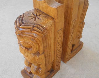 Primitive Hand Carved Bookends