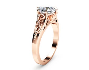 2CT Moissanite Engagement Ring 14K Rose Gold Moissanite Solitaire Ring Unique Alternative Engagement Ring