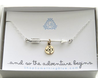 Graduation Gift • Arrow and Compass Necklace • High School Graduation • College Graduation • Class of 2018 • Student Gift • Gift for Her