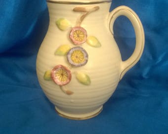 Vintage Arthur Woods Pottery Jug/Pitcher, with applied Flowers