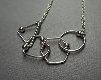 Silver Fidget Necklace, Geometric Links Necklace, Sterling Silver, Spinning Beads, Anxiety Jewelry, Argentium, Multi shape, Mama Metal, Mom