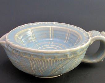 Shaving Scuttle, Wheel-Thrown Stoneware, Floating Misty Blue