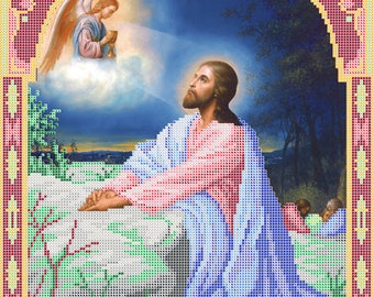 Jesus on Mount of Olives religious picture DIY bead embroidery set craft kit beading on needlepoint