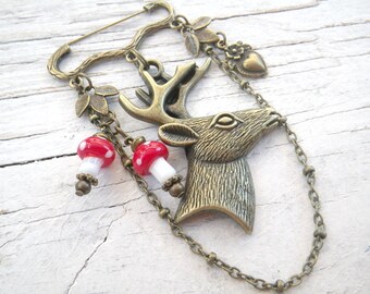Charivari - deer and toadstool - Pin Brooch Vintage Style Oktoberfest Wiesn Dirndl